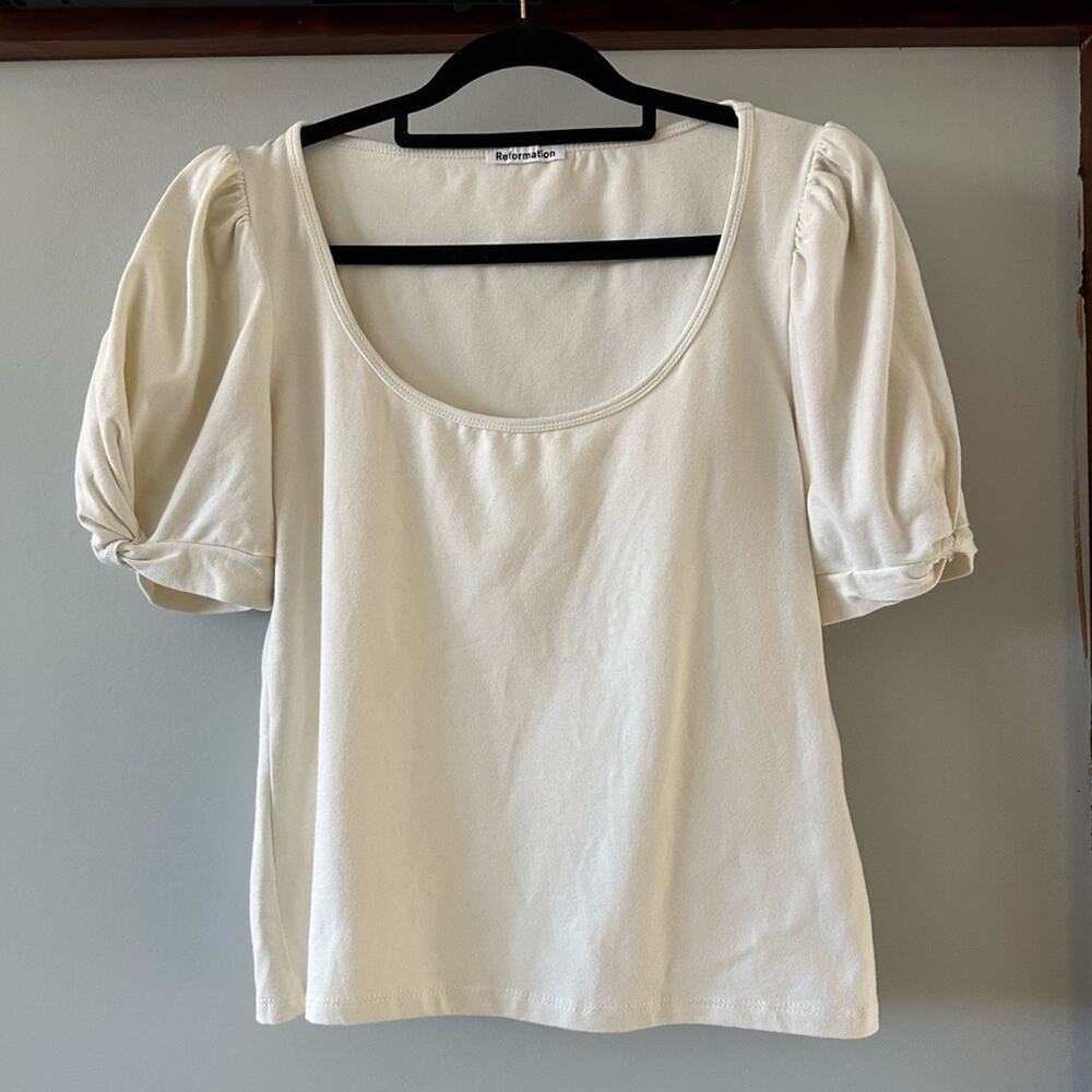 Reformation Cream Puff Sleeve Scoop Neck Top Organic Cotton XL